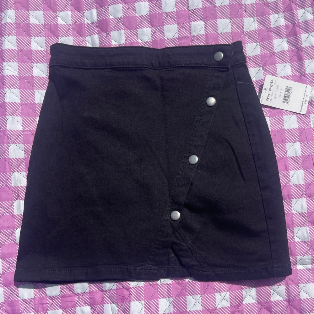 Free People Black Denim Mini Skirt NWT 4
